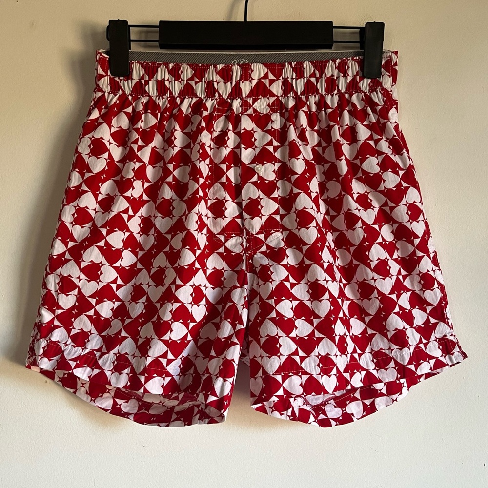 NWOT J Crew Cotton Printed Boxer Short Red White Hearts XS Unisex Valentines Day